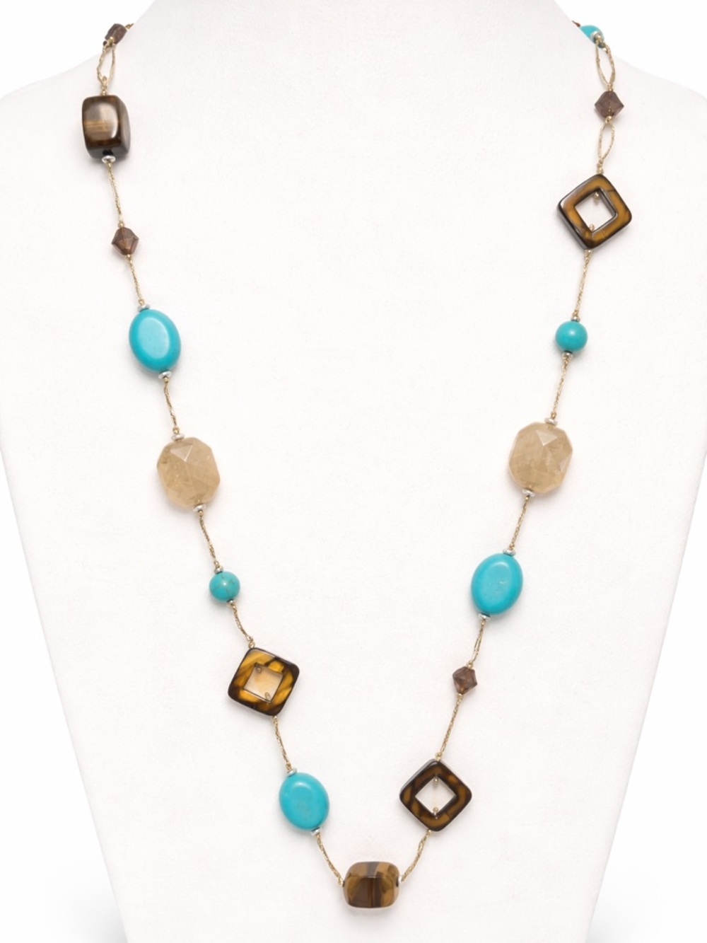 Premier Designs Promenade Tiger's Eye Turquoise Station Necklace